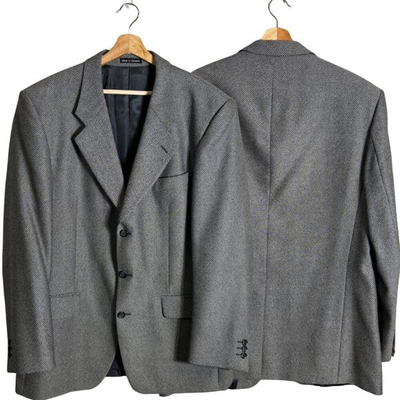 Yves Saint Laurent Wool Sport Coat Jacket Blazer Men's 44L Black Tan Gray Formal - Picture 1 of 13